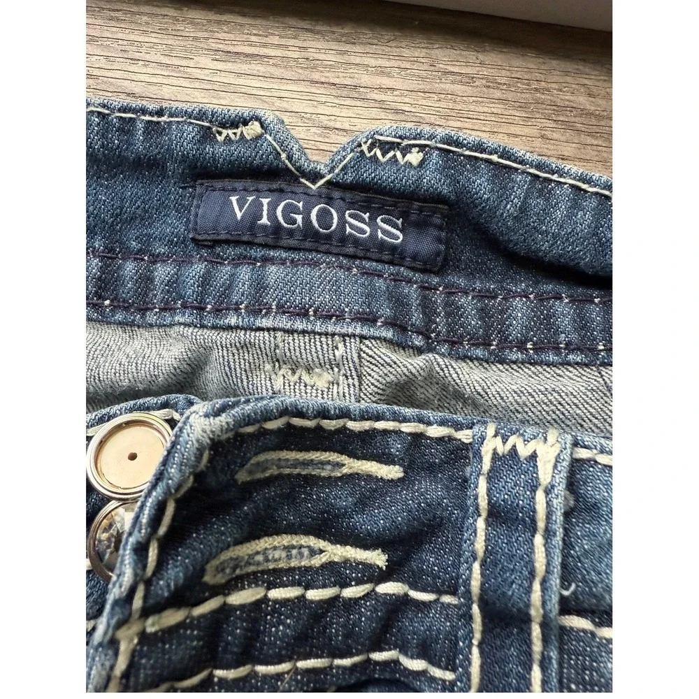 Vigoss The New York Short Denim Shorts Medium Wash Stitch Embellished size 3/4